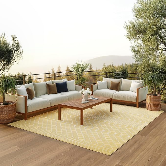 Nourison Home Positano Yellow 9' x 12' Area Rug - Easy Clean, Non Shedding, Bed Room, Living Room, Dining Room, Kitchen (9' x 12')
