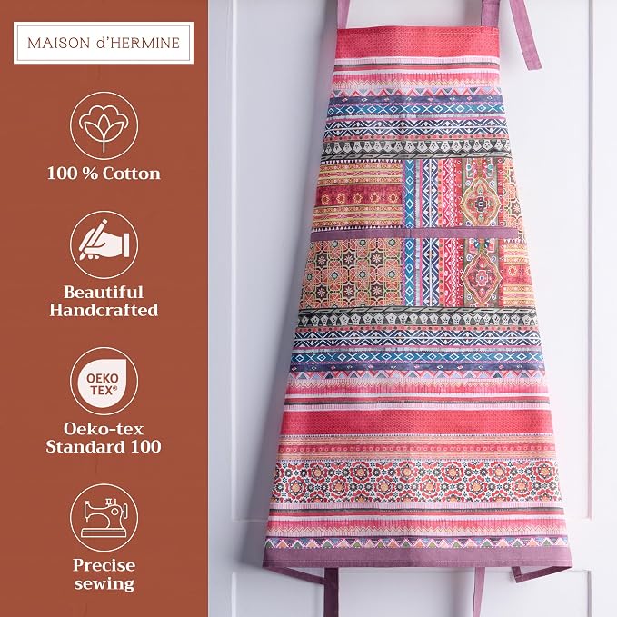 Maison d' Hermine Aprons for women with Pocket 100% Cotton (27.50"x31.50") | Adjustable Neck Strap & long ties Apron Men Chef Wedding Cooking Gardening Server Maid