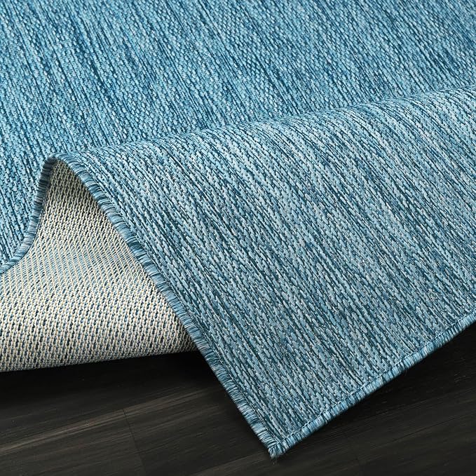 Beverly Rug Indoor Outdoor Rug 6x9, Washable Outside Carpet for Patio, Deck, Porch, Solid Modern Area Rug, Water Resistant, Aqua Blue