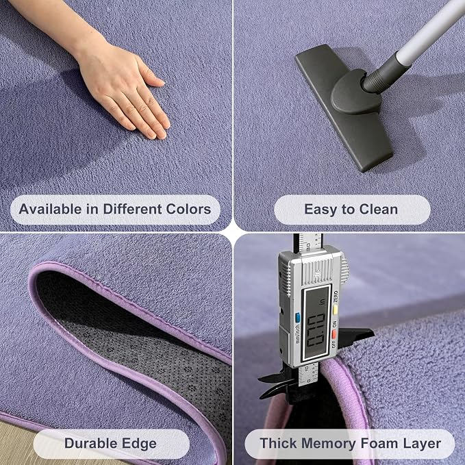 Amearea Modern Area Rug for Bedroom Living Room, 5x8 Purple Memory Foam Rug | Thickened Fluffy Indoor Washable Rugs Non Slip Minimalist Large Carpet for Boys Girls Dorm Nursery Room Decor