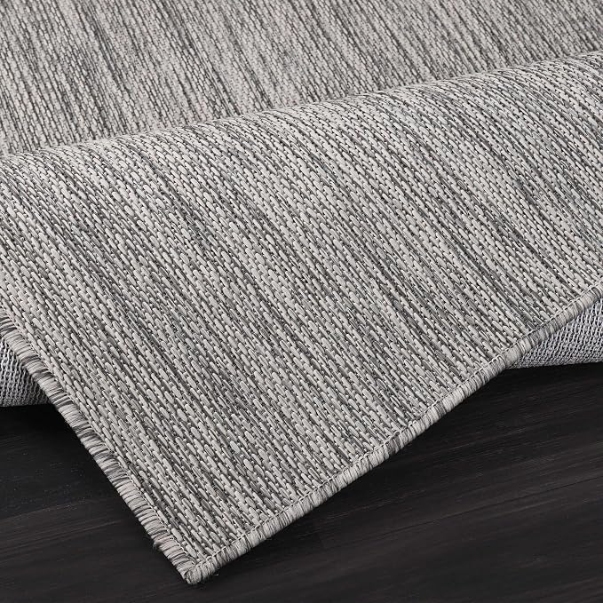 CAMILSON Outdoor Rug 9x12 Modern Area Rugs for Large Indoor and Outdoor Patios and Porches - Waterproof, Washable, Non-Shedding, Easy-to-Clean Outside Carpet (9 x 12, Solid - Silver Gray)