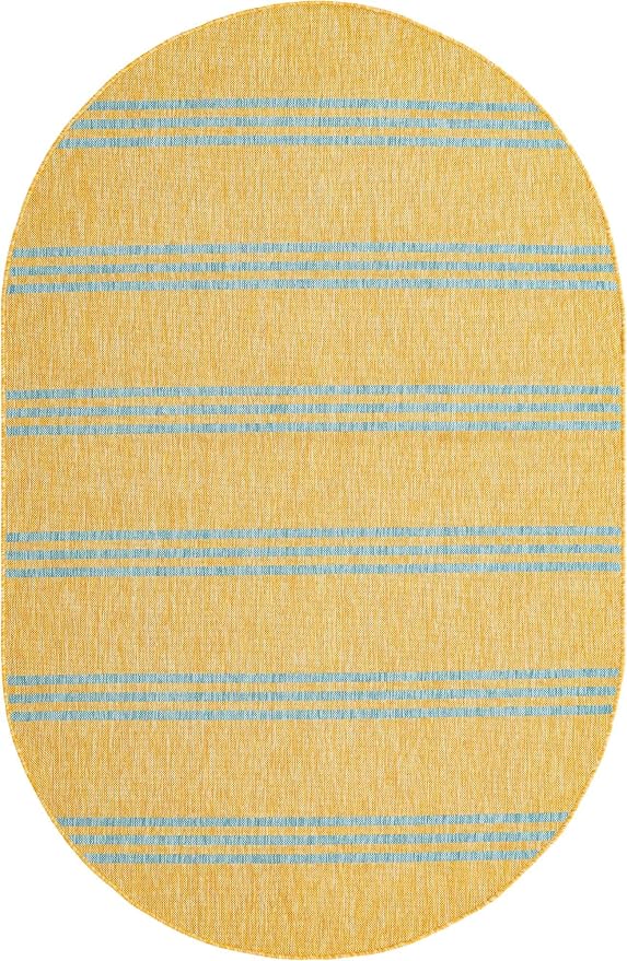 Unique Loom Outdoor Collection Area Rug - Anguilla (5' 3" x 8' Oval, Yellow and Aqua/Light Blue)