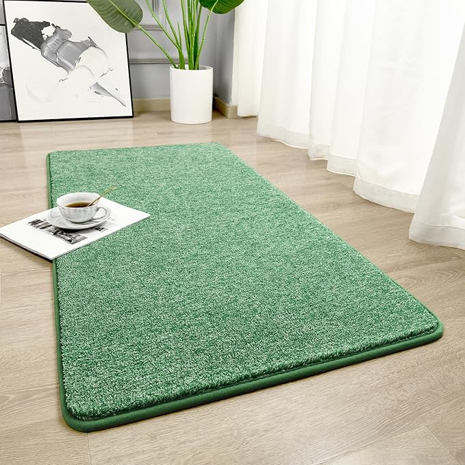 Chicrug Memory Foam 2x4 Small Runner Rugs for Hallway Entryway Bedroom | Modern Low-Pile Carpet Runner Rug for Kitchen, Throw Kids Rug for Bedside Dorm Room Decor, Green and White