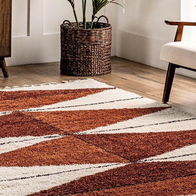 nuLOOM Kali Rust Diamond Power Loomed Runner Rug, 2' x 6' | Nuloom Kali Diamond 2' x 6' Runner Shag Rug for Living Room Bedroom Dining Room Nursery Entryway Hallway, Rust