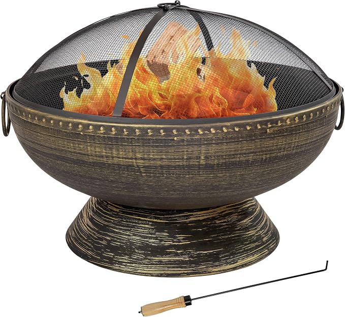 Sunnydaze 30-Inch Large Outdoor Fire Pit - Wood Burning Fire Pit for Outside with Poker and Screen - Black Finish - Regal Cauldron
