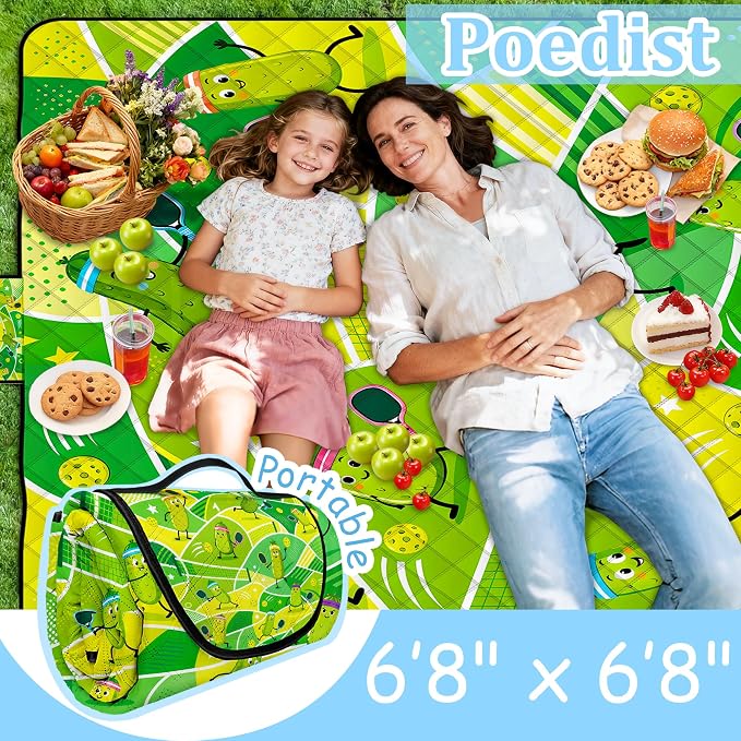 Extra Large Picnic Blanket Waterproof,80"x 80"Foldable Machine Washable Outdoor Blanket,Cucumber Beach Blanket for 6-8 Adults,Picnic Mat Suitable for Indoor Crawling,Park Beach,Camping,Hiking,Travel