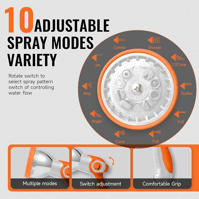 Retractable Garden Hose Reel 1/2 inch x 150 ft,Wall Mounted Heavy Duty Garden Hose Reel with 180°Swivel Bracket,Upgraded 10 Pattern Nozzle/Slow Return System(White)