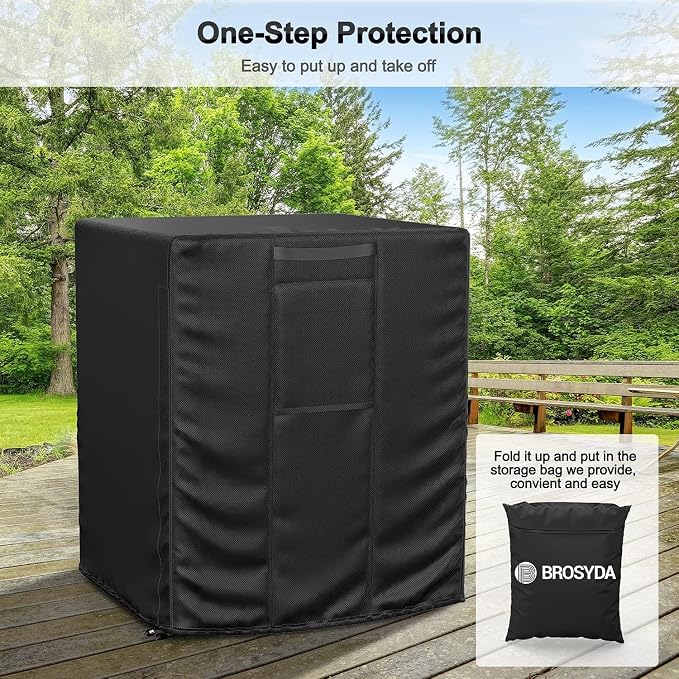 Central Large Air Conditioner Cover for Outside Units, Waterproof & Windproof Outdoor AC Units Cover Black (24"x24"x30" Inch)