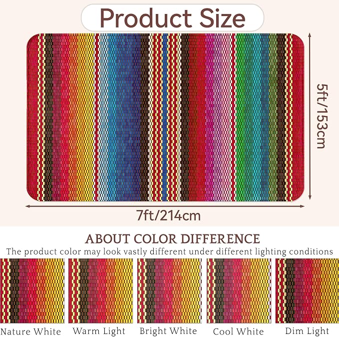 Mexican Ethnic Rug for Living Room 5x7,Boho Rainbow Stripes Machine Washable Area Rug Soft Stain Resistant Floor Large Carpet for Bedroom,Farmhouse,Dining Room,Kids Playroom