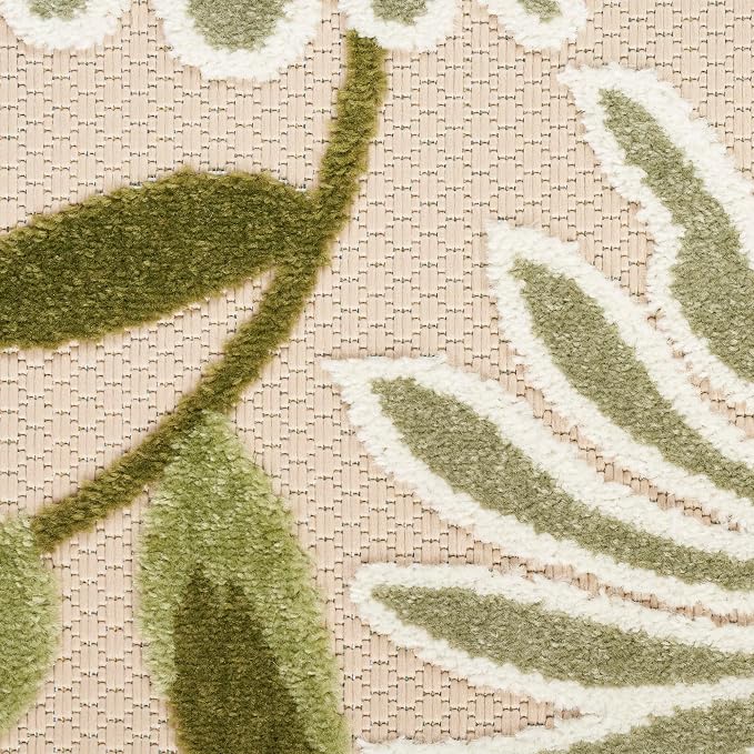 Nourison Home Aloha Ivory Green 2' x 6' Area Rug - Easy Clean, Non Shedding, Bed Room, Living Room, Dining Room, Kitchen (6' Runner)