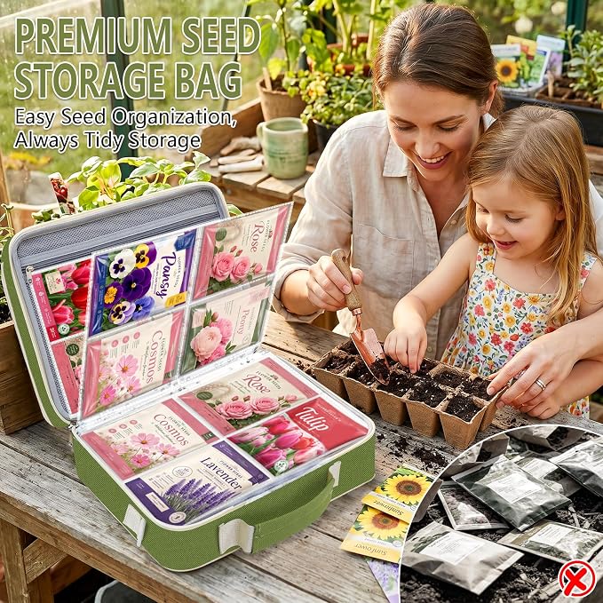 Seed Storage Organizer Binder, Seed Holder Organizer with 20 Pcs Reusable Seed Envelopes & 30 Pcs Sheets Protectors Holds 120 Packets, Garden Saving Binder Bag for Gardeners, Hobbyists, Organizers