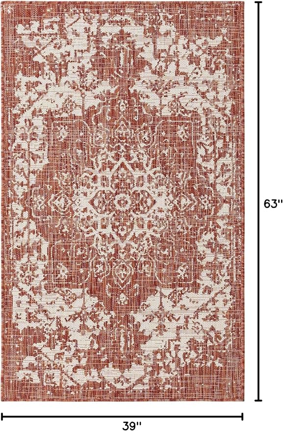 Unique Loom Outdoor Collection Area Rug - Dubai (3' 3' x 5' 3' Rectangle, Rust Red/ Ivory)
