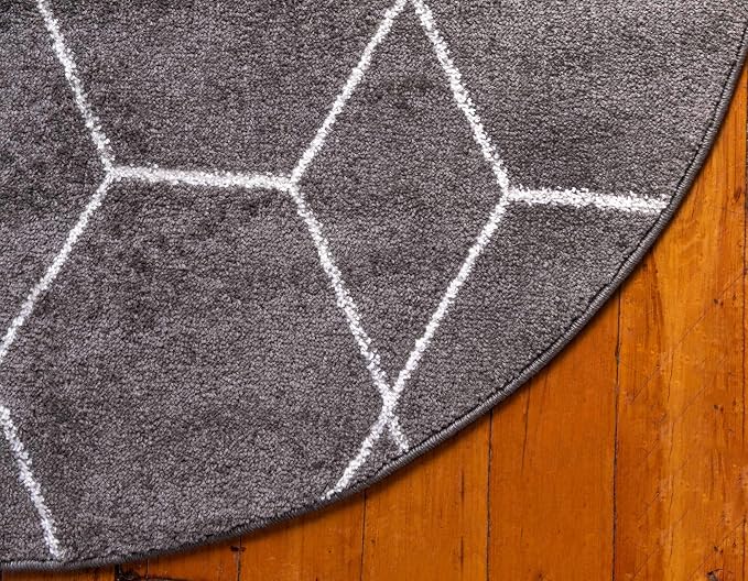 Unique Loom Trellis Frieze Collection Area Rug - Geometric (5' 1" Round Dark Gray/Ivory)