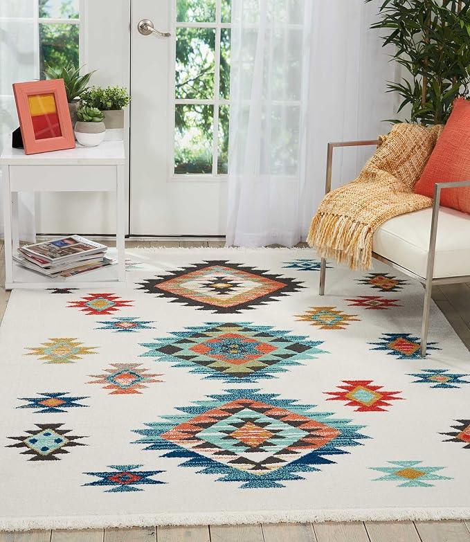 Nourison Home Tribal Decor White 5'3" x 7'6" Area Rug - Easy Clean, Non Shedding, Bed Room, Living Room, Dining Room, Kitchen (5' x 8')