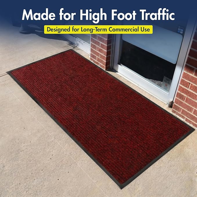 Notrax 109 Industrial Door Mat, 4' x 8' Large Entrance Mat, Heavy Duty Commercial Rugs for Entryway, Welcome Lobbies, Garage, and Mudroom, Made in the USA, Red, Brush Step 109S0048RB