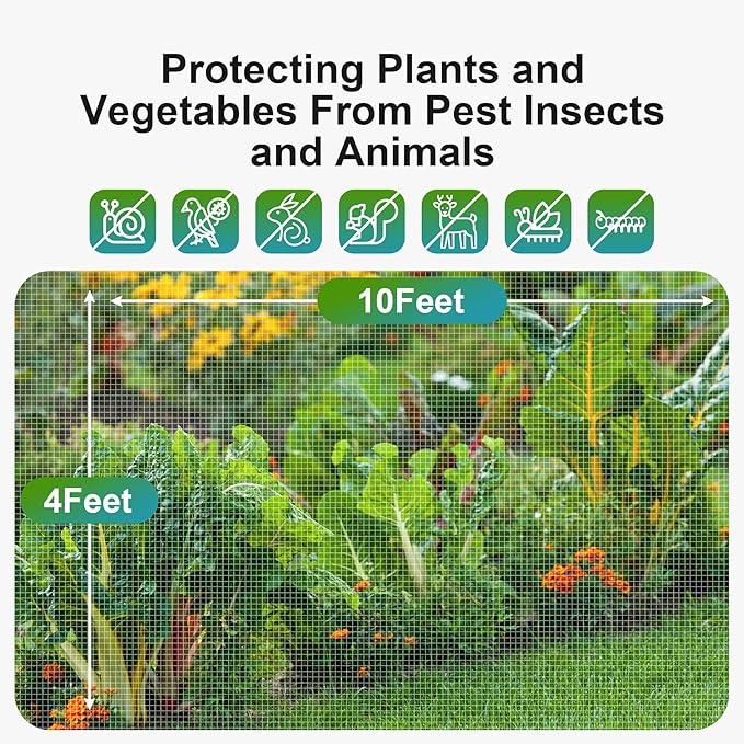 Garden Insect Netting Pest Barrier: 2 Pack 4'x10' Bug Netting for Garden Protection Mosquito Net Fine Mesh Cicada Tree Net Greenhouse Row Cover for Crops Plants Vegetables Flowers Fruits Silver
