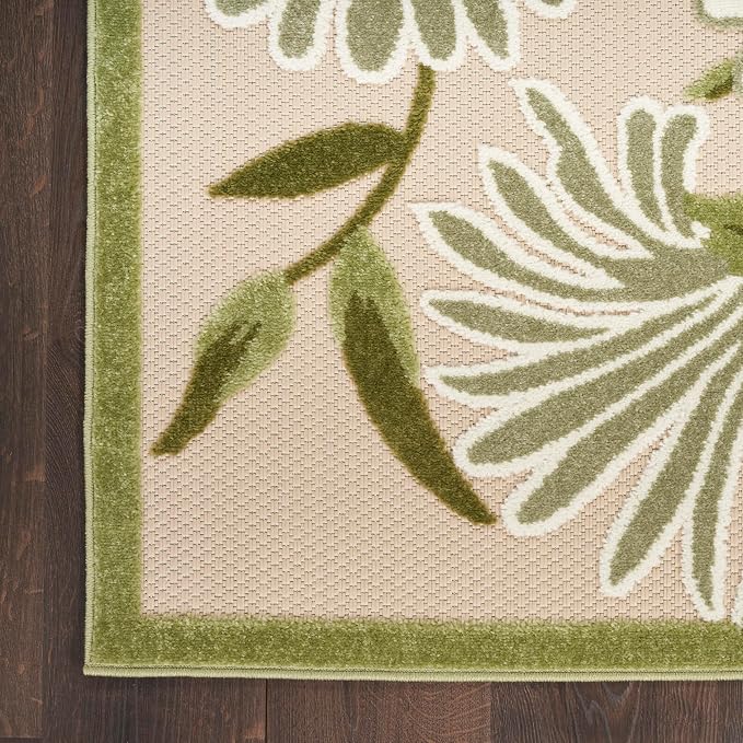 Nourison Home Aloha Ivory Green 9' x 12' Area Rug - Easy Clean, Non Shedding, Bed Room, Living Room, Dining Room, Kitchen (9' x 12')