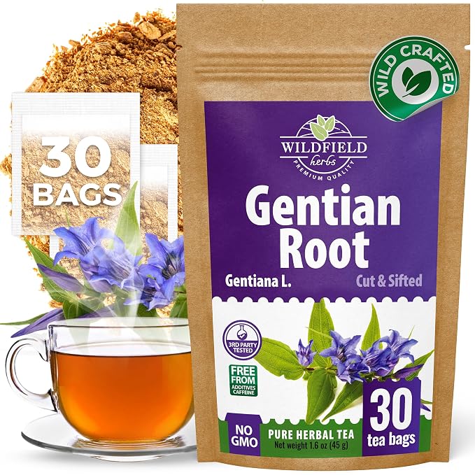 30 Bags Gentian Root Herbal Tea (Gentiana Lutea) - 30 Count 1.5g Bags Dried Gentian Root Herb Tea
