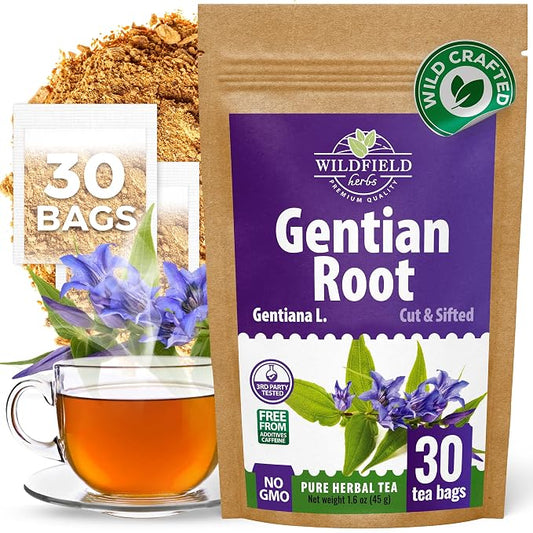 30 Bags Gentian Root Herbal Tea (Gentiana Lutea) - 30 Count 1.5g Bags Dried Gentian Root Herb Tea