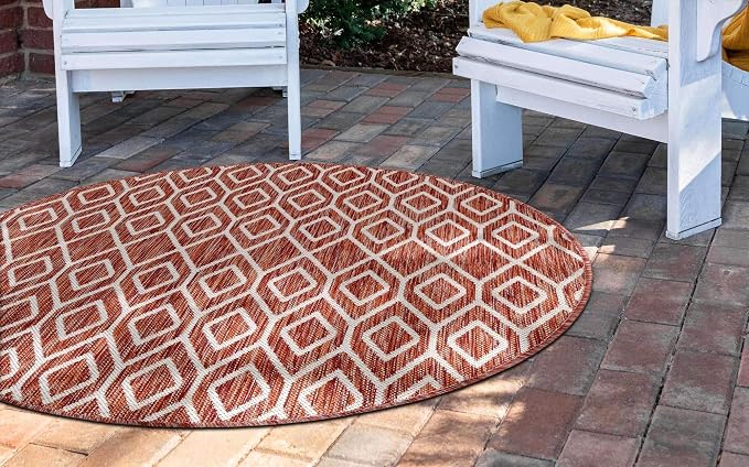 Jill Zarin Outdoor Collection Area Rug - Turks and Caicos (4' Round Rust Red/Ivory)