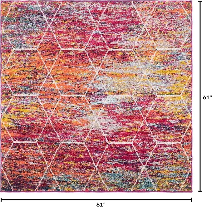Unique Loom Trellis Frieze Collection Area Rug - Geometric (5' Square, Multi/ Ivory)