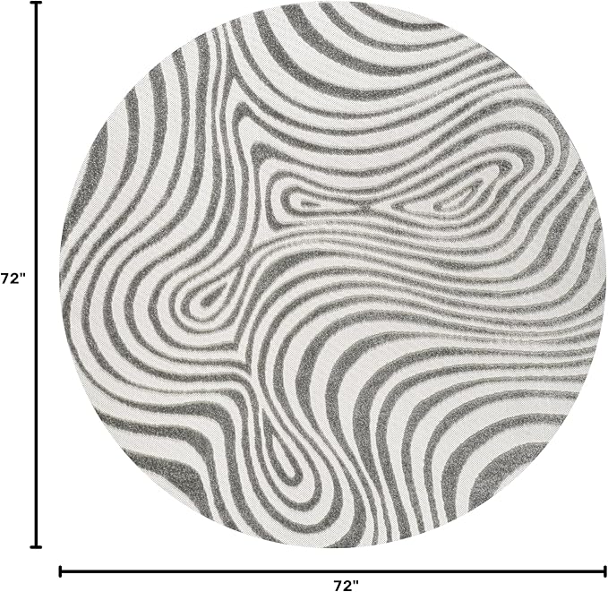 JONATHAN Y Maribo High-Low Abstract Striped Gray/Ivory 6' Round Indoor/Outdoor Area Rug, Pet Friendly, Non-Shedding, Stain Resistant, Easy-Cleaning for Backyard, Patio, Porch (SCN103B-6R)