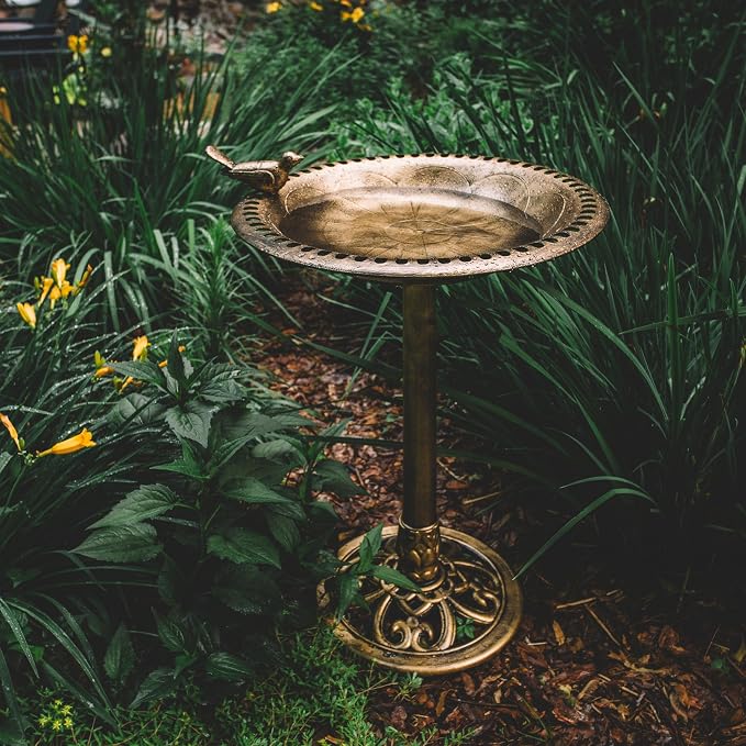 BACKYARD EXPRESSIONS PATIO · HOME · GARDEN 912449-WB Outdoor Garden Bird Bath- Bronze- Weather Resistant Polyresin-30 Inch-Backyard Expressions