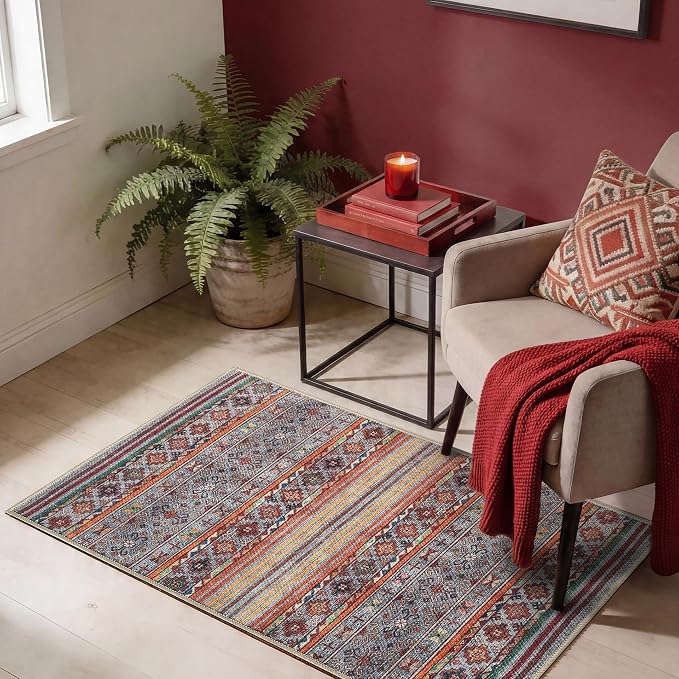 Keen Home Design Vintage Washable Entryway Rug, Non-Slip Low Pile, 2x3 | Machine Washable Cotton Chenille, 0.25In Low Pile, Rubber Non-Slip Back; Kitchen, Entryway, Bathroom, Bedside
