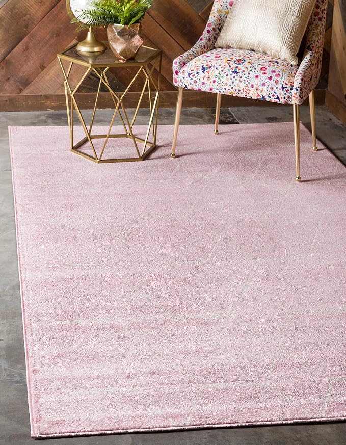 Unique Loom Trellis Frieze Collection Area Rug - Geometric (9' x 12' 2", Light Pink/ Ivory)