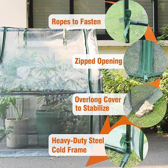 Gardzen Mini Greenhouse with Zipper Mesh Cover, Steel Frame Portable Outdoor Greenhouse, Enhanced Ventilation, Ideal for Spring, Summer & Fall 36.2"(L) x36.2(W) x42.5(H)
