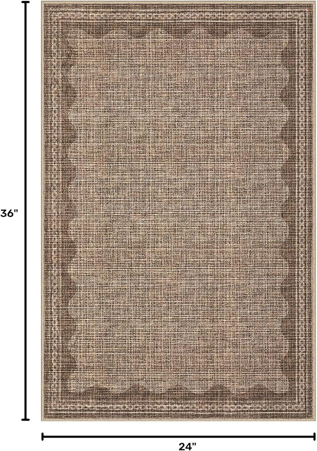 GarveeHome Door Mat Indoor Rugs for Entryway Scalloped Small Rug 2x3 Washable Non-Slip Solid Coffee Modern Minimalism Soft Low-Pile Throw Carpet for Bedroom Kitchen Bath Entrance
