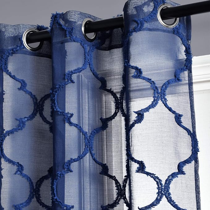 Lush Decor Navy Avon Trellis Grommet Sheer Window Curtain Panel (84" x 38") (Pack of 16)