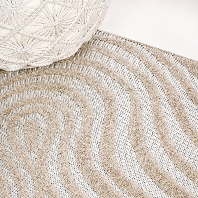 JONATHAN Y Maribo High-Low Abstract Striped Beige/Cream 8x10 Indoor/Outdoor Area Rug for Patio, Backyard, Living Room, Bedroom, Office, Hose-Washable (SCN103D-8)