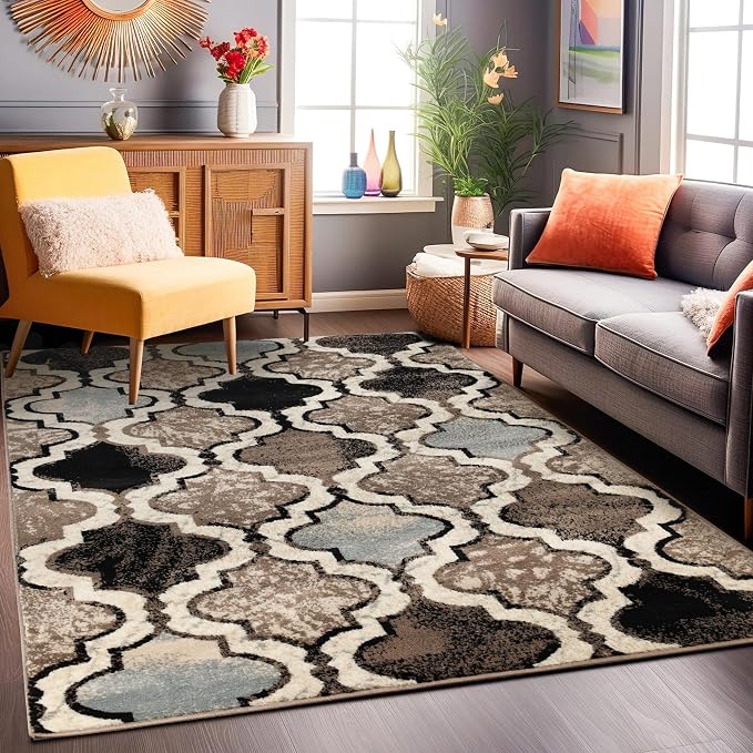 Superior Modern Indoor Area Rug, Non Slip Rug, 3'x5', Ivory | Geometric Design Floor Décor, Easy Care High Traffic Areas Living Dining Room, Bedroom, Office, Entryway, Viking Collection