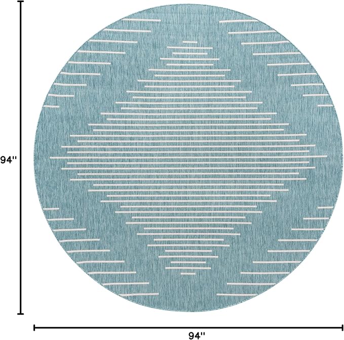 Unique Loom Outdoor Modern Collection Area Rug - Tambor (7' 10" Round, Light Aqua/ Ivory)