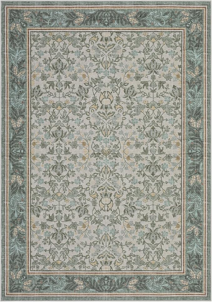 GarveeHome 5x7 Area Rugs for Living Room: Washable Bedroom Rug Sage Green | Boho Vintage Non Slip Soft Low Pile Stain Resistant Indoor Carpet for Farmhouse Dining Room Nursery Home Office