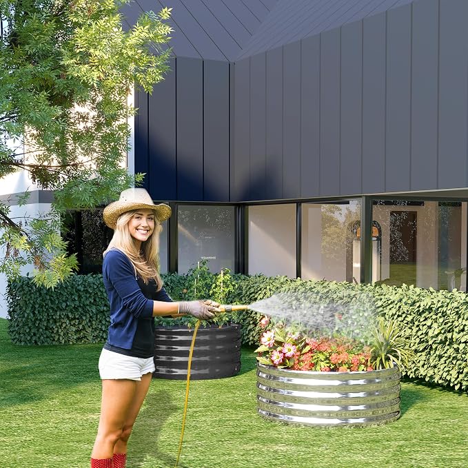 DIIYIV 3Pack 4x4x1ft Galvanized Raised Garden Bed, Planter Raised Garden Beds Outdoor, Round Clearance Raised Garden Beds for Gardening Vegetables