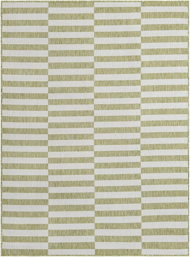 Unique Loom Outdoor Striped Collection Area Rug - Striped (5' 1" x 7' 1" Rectangle Green/Ivory)