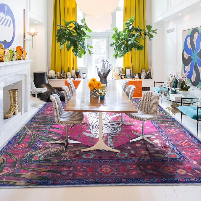 8x10 FT Leopard Rug for Living Room Hot Pink Animal Rug Pink Rugs for Girls Room Bedroom Dorm Thin Bright Magenta Carpet (Hot Pink, 10X8 FT)