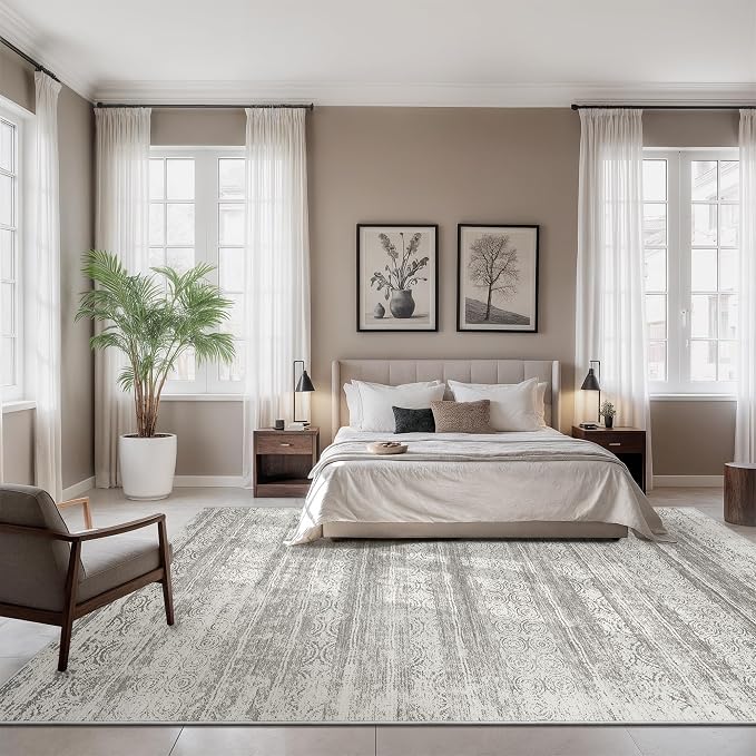 Miukiki 8x10 Area Rug for Living Room, Washable Soft Non Slip Rug Grey | Moroccan Large Indoor Rug for Kitchen Bedroom Dining Room Office, Low Pile Soft Floor Carpet Home Decor 8'x10'