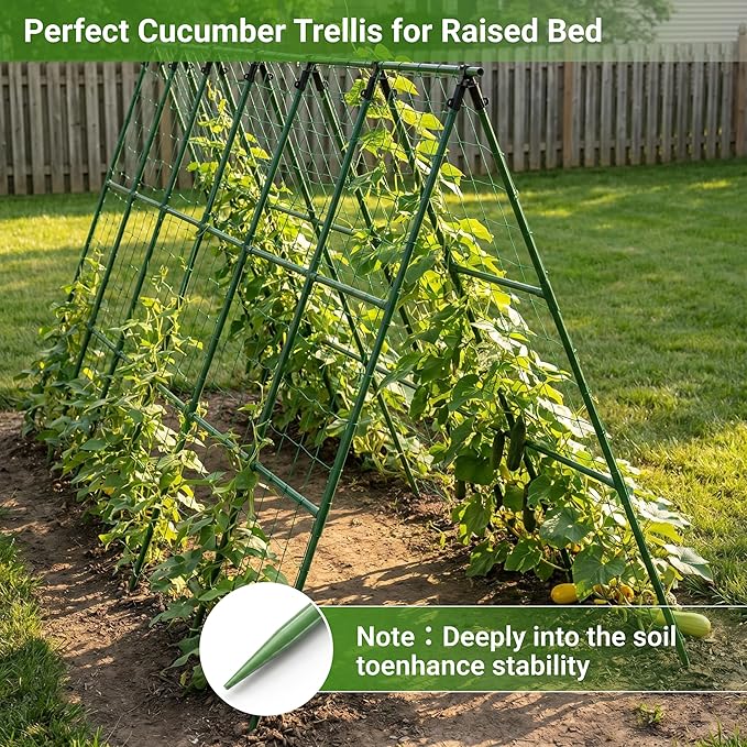 Cucumber Trellis for Raised Bed, A-Shape Arch Metal Garden Trellis for Climbing Plants, Heavy Duty Plant Trellis Outdoor, Easy Assembly Rustproof Trellis for Vines