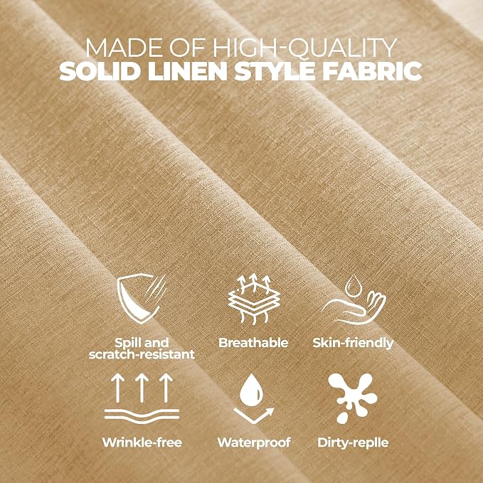 Decorelia Faux Linen Square Tablecloth for Dining Room,Waterproof Texture Decorative Farmhouse Rustic Table Cloth for Indoor Outdoor Party, Holiday, Banquet Picnics, Patio,70 x 70 Inch (Square),Beige