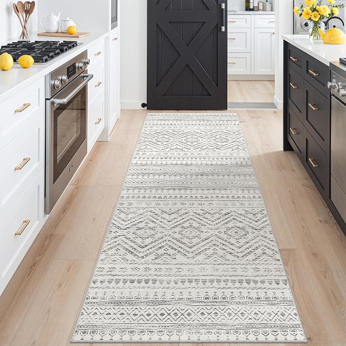 Miukiki 3x8 Washable Runner Rug Hallway Soft Non Slip Indoor Rug Grey | Low Pile Kitchen Runner Rug for Entryway Kitchen Hallway Bedroom, Stain Resistant Carpet with Foldable for Easy Care
