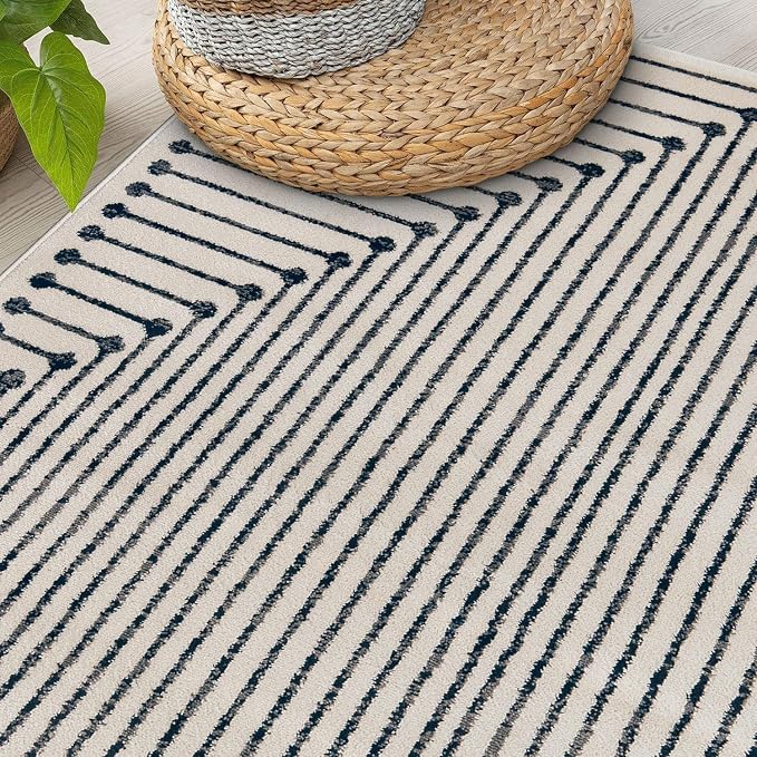 Rugshop Contemporary Bohemian Stripe Runner Rug 2'3" x 8' Cream | Jute Backing, Soft Medium Pile, Stain Resistant, No Shedding, Hallway, Kitchen, Entryway, Foyer, Staircase, Corridor