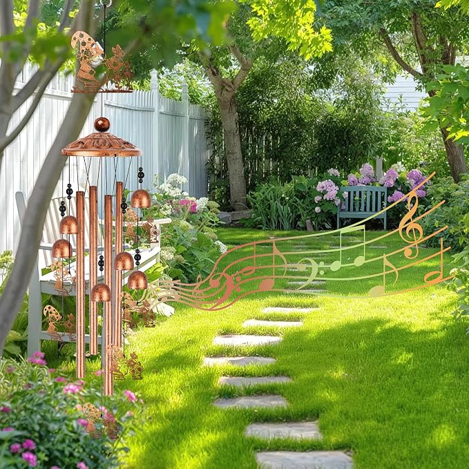 Gnome Wind Chimes for Outside, Garden Gnome Gifts for Women Men Metal Windchimes Outdoors, Sunflower Hat Design Home Garden Patio Yard Decor