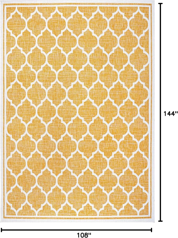 JONATHAN Y Moroccan Trellis Indoor Outdoor Area Rug 9X12 Yellow/Cream, Trebol Textured Weave for Backyard, Patio, Porch, Easy-Cleaning, High Traffic, Pet-Friendly, Non-Shedding (SMB109F-9)