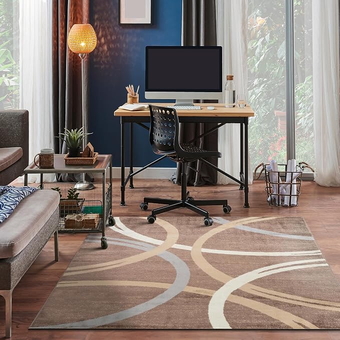 Rugshop Wavy Circles Modern Non-Shedding Square Rug Brown 6'6" x 6'6" | Square, Size 6'6" x 6'6", Living Room, Bedroom, Dining Room, Home Office, Kitchen, Entryway, Hallway, Nursery, Kids Room