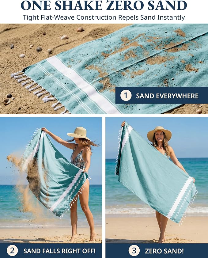 LANE LINEN Beach Towel Oversized, 2 Pack Turkish Beach Towels, Pre-Washed Stylish Womens, Quick Dry Swim, Sand Free Beach Towel, Adult Beach Towels - Hunter Green