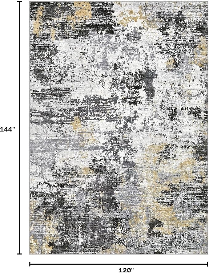 UERMEI 10x12 Area Rug for Living Room - Washable Neutral Modern Abstract Carpet, Non-Slip Soft Large Indoor Floor Rugs for Bedroom Home Office & Under Dining Table Decor, Black/White/Gold