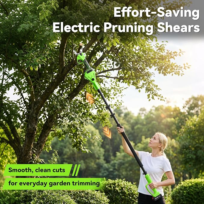 BUYJOY 4-in-1 Electric Pruning Shears & 6 Inch Pole Saw Combo, 1.8" Cutting Diameter Cordless Pruner, 2×4.0Ah Batteries, Adjustable Branch Cutter for Tree Trimming and Garden Pruning